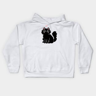 Cute black cat with a pink heart illustration Kids Hoodie